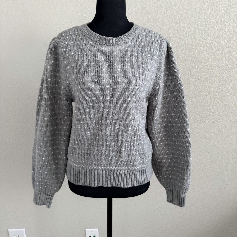 Ann Taylor Medium Sweater Crewneck Preppy Hearts Puff Sleeve Feminine Coquette